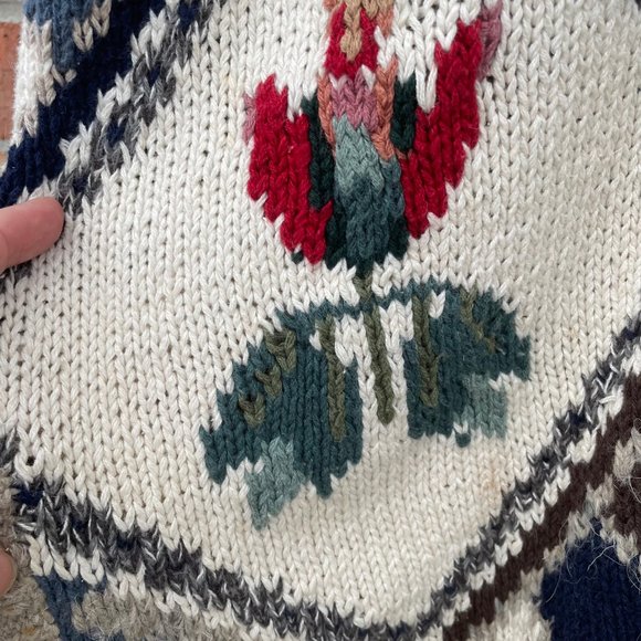 Last Chance Vintage IVY Sweater Button Down Hand Knit Country Design Medium Y2K - Picture 6 of 13